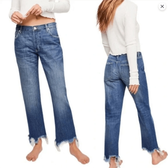 FREE PEOPLE WTF People Maggie Jeans Distressed Straight Button Fly Frayed 25 NWT - Picture 1 of 14